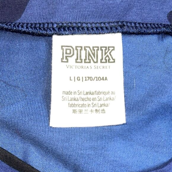 Victoria’s Secret PINK Blue Camo Campus Tee with Foil Tape Logo Stripe Sleeves - Picture 7 of 8